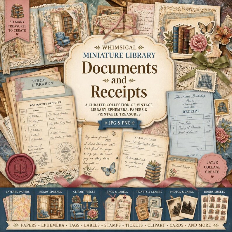 Miniature Books Junk Journal Kit, Tiny Library Epheera, DIY Miniature ...