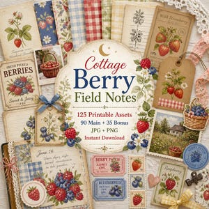 Fruktskräpjournal, Kit, söt fruktclipart, bärskräpjournal, Cottage Berry Field Notes