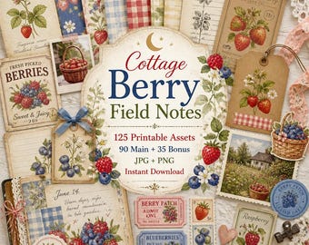 Beeren Junk Journal, Kit, süße Früchte Clipart, Beeren Junk Journal, Cottage Berry Field Notes