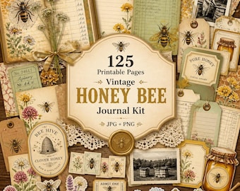 Diario de abejas, kit de diario de recortes, diario de recortes de miel, imágenes prediseñadas de miel, libro de contabilidad de abejas vintage