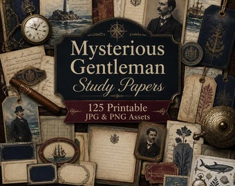 Maskulines Junk Journal, Kit, maskulines Journal, dunkle Academia Männer, Mysterious Gentleman Study Papers