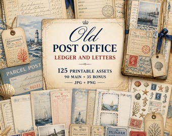 Ledger journal, Junk Journal Kit, ledger digital, antique ledger paper, Old Post Office Ledger Letters