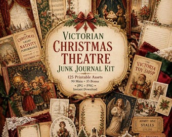 Weihnachten junk Journal Kit, viktorianisches Weihnachten Theater Junk Journal Kit, Vintage Weihnachten, Weihnachtstags, Weihnachten Tags