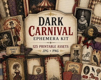 Diario de recuerdos de carnaval oscuro, Kit, carnaval espeluznante, carnaval embrujado, Kit de efímeros de carnaval oscuro