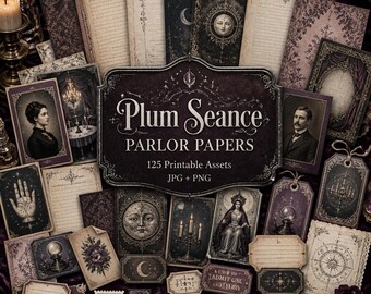 Seance junk journal, Kit, seance ephemera, ouija style printable, Plum Seance Parlor Papers