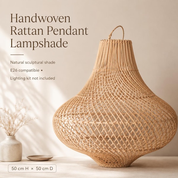 Handmade Onion Rattan Pendant Lampshade, E26 Compatible Wicker Light Shade