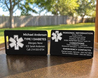 Custom Medical Alert Tag and Wallet ID Card Set — Laser Engraved Emergency ID Bundle