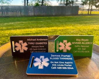 Family Medical Alert Tag 3-Pack — Custom Laser Engraved Emergency ID Tags for the Whole Family