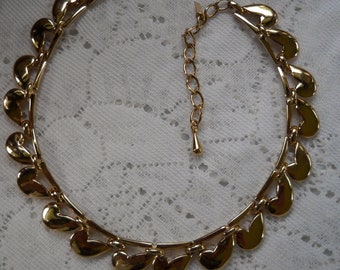 Vintage Monet Choker Necklace, Gold Monet16 inch Necklace, Heavy Gold Link Necklace, Party Jewelry