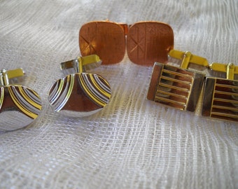 Vintage Cufflink Lot - 3 Pair of Cufflinks - Swank Cufflinks- Copper Cufflinks- Gold and Silver Cufflinks