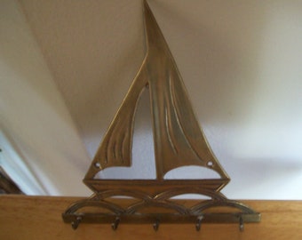 Vintage Brass Sail Boat Wall Hook, Nautical Wall Hanger, Brass Key Hanger, Boater's Gift