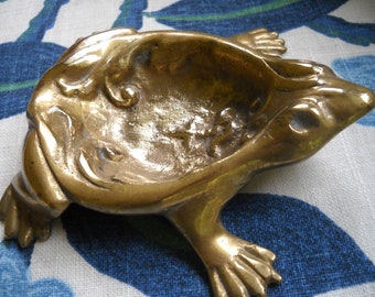 Vintage Brass Frog Trinket Dish, Brass Frog Ash Tray, Change Holder ,Gift for Frog Lover