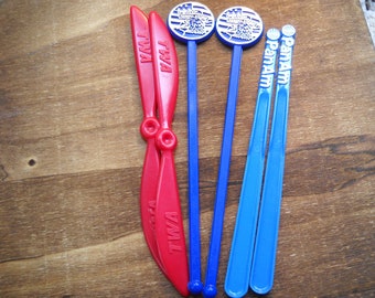 6 Vintage Swizzle Sticks, Pan Am Swizzle Sticks, Desert Storm , TWA Swizzle Sticks, Summer Bar Plastic Drink Stirrers