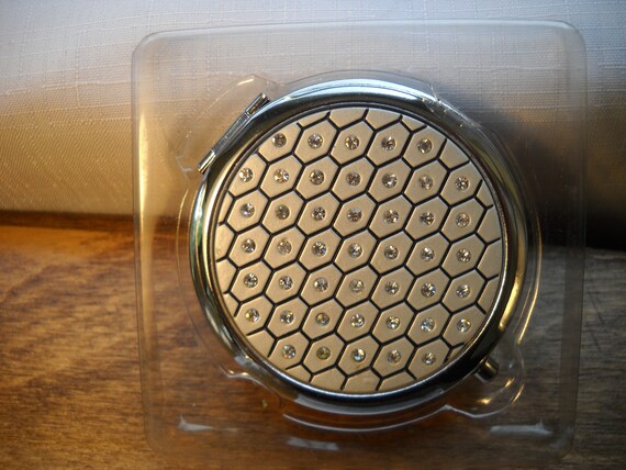 Vintage Silver Mirror Compact, Silver Rhinestone … - image 2