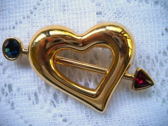 Vintage Heart Brooch,  Gold Monet Heart And Arrow… - image 1