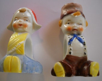 Vintage Dutch Couple Napkin Holders, Large Porcelain Figural Napkin Holders made in Japan, 1940s Collectible Napkin Holders