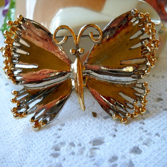 Vintage Butterfly Brooch , Silver and Gold  Butte… - image 6