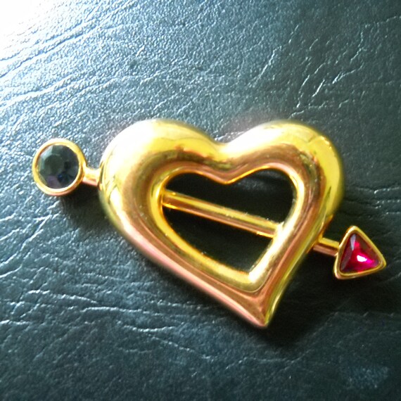 Vintage Heart Brooch,  Gold Monet Heart And Arrow… - image 5