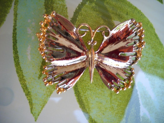 Vintage Butterfly Brooch , Silver and Gold  Butte… - image 2