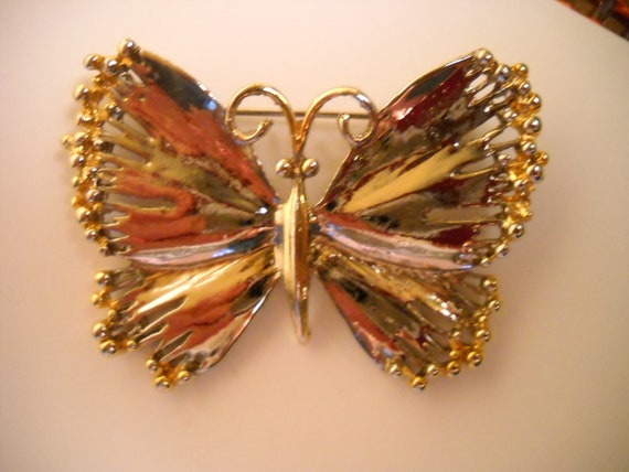 Vintage Butterfly Brooch , Silver and Gold  Butte… - image 7