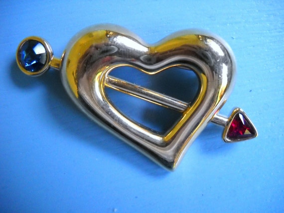 Vintage Heart Brooch,  Gold Monet Heart And Arrow… - image 7