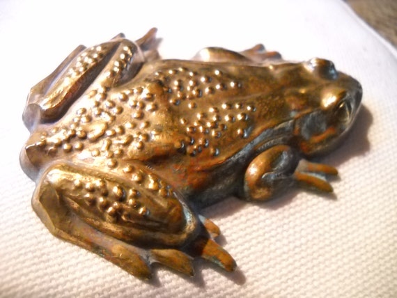 Vintage Brass Frog Brooch, Large Frog Brooch, Fro… - image 4
