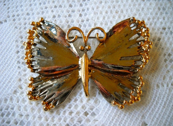Vintage Butterfly Brooch , Silver and Gold  Butte… - image 3