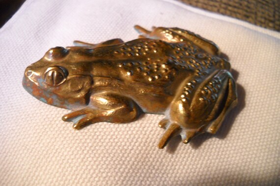 Vintage Brass Frog Brooch, Large Frog Brooch, Fro… - image 6