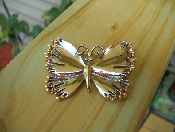 Vintage Butterfly Brooch , Silver and Gold  Butte… - image 9
