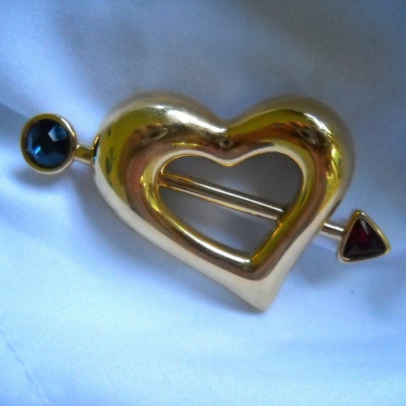 Vintage Heart Brooch,  Gold Monet Heart And Arrow… - image 6