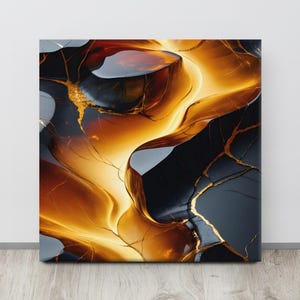 Dark Abstract Wall Decor, Black & Orange Canvas Art | The Vital Core