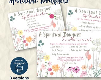 Spiritual Bouquet Cards | Catholic Prayer Printable | Editable Sympathy, Gratitude & Celebration Cards