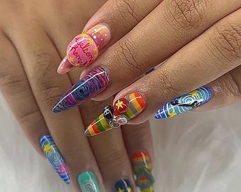 Coraline Press On Nails | Handmålade nagelset | Y2K Whimsical Fantasy Nails