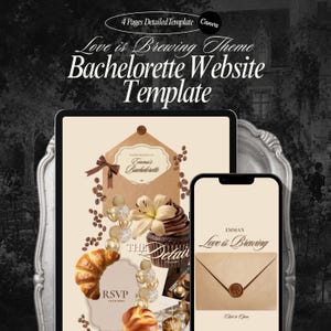Love is Brewing ( Day) Bach Website Template : Editable Bachelorette Trip with Itinerary and Built in RSVP Digital Invitation on Canva.