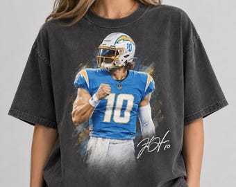 Justin Herbert Shirt, Vintage Los Angeles Football  Tee, Justin Herbert 10 Graphite Shirt, Football Fan Gift