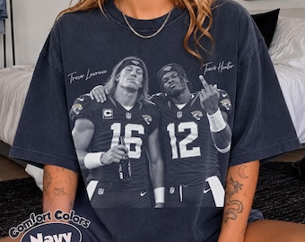 Trevor Lawrence Travis Hunter Shirt, Travis Hunter Shirt, Comfort Colors Navy Tee,  Vintage Jacksonville Jaguars Football Tee, NFL Fan Gift
