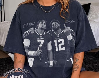 C.J. Stroud Nico Collins Shirt, Nico Collins Shirt, Comfort Colors Navy Tee,  Vintage Houston Texans Football Tee, NFL Fan Gift