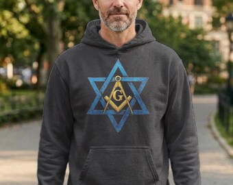 Jewish Masonic Star of David Square and Compasses Garment-dyed Hoodie