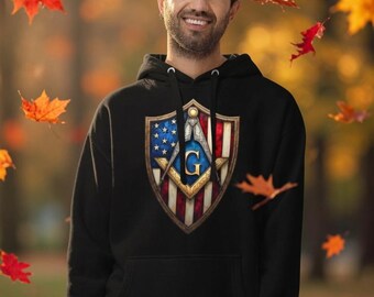 Patriotic Masonic Shield Premium Hoodie – American Flag Freemason Gift for Brothers
