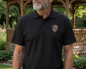 Patriotic Masonic Shield Premium Pique Polo Shirt – American Flag Freemason Gift for Brothers