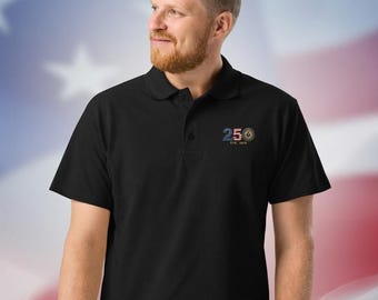 Masonic 250th Anniversary Square & Compasses USA Patriotic Premium Pique Polo Shirt