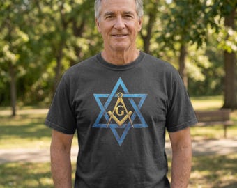 Jewish Masonic Star of David Square and Compasses Garment-dyed Heavyweight T-shirt
