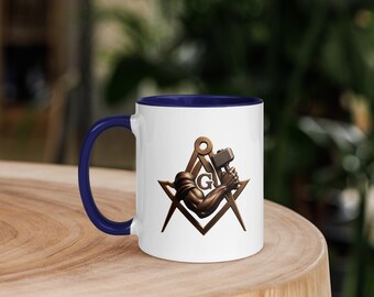 Freemason Master Mason Strength Hammer Square Compasses Lodge Mug with Color Inside Masonic Gift