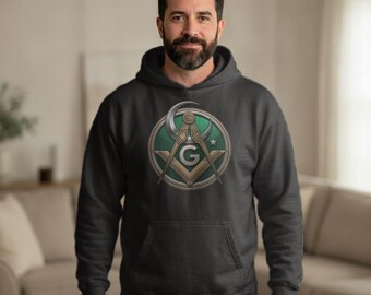 Masonic Muslim Emblem with Crescent and Star Square and Compasses Garment-dyed Hoodie