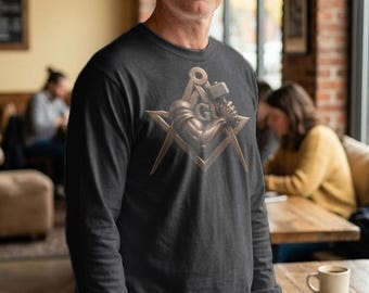 Freemason Master Mason Strength Hammer Square Compasses Lodge Garment-dyed Heavyweight Long-sleeve Shirt Masonic Gift
