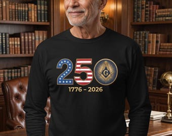 Masonic 250th Anniversary Square & Compasses USA Patriotic Garment-dyed Heavyweight Long-sleeve Shirt