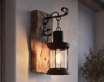 Rustic Wood Wall Lantern, Farmhouse Sconce, Reclaimed Wood Edison Light, Hallway Entryway Porch Patio, Vintage Wall Lamp, Indoor Outdoor