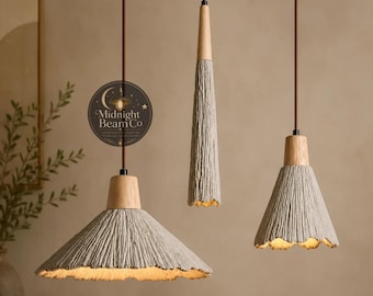 Cement Pendant Light, Wabi-Sabi Hanging Lamp, Textured Ceiling Light, Boho Pendant, Japandi Lamp, Kitchen Island Light, Bedroom Pendant