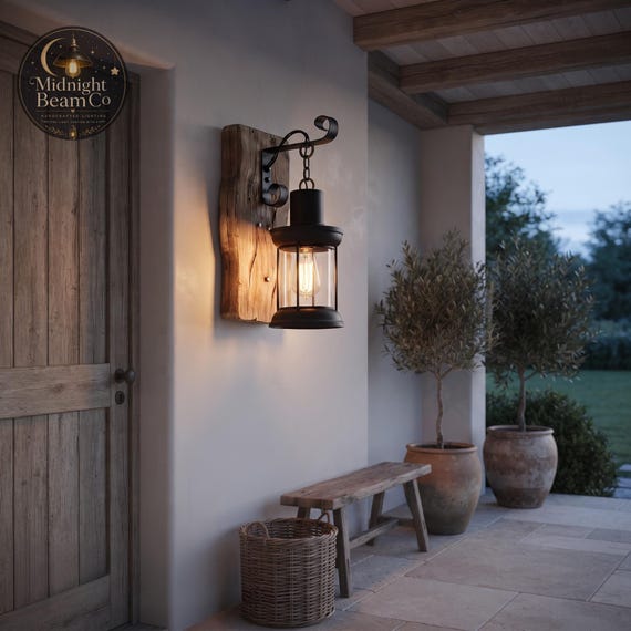 Rustic Wood Wall Lantern, Farmhouse Sconce, Reclaimed Wood Edison Light, Hallway Entryway Porch Patio, Vintage Wall Lamp, Indoor Outdoor