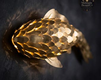 Gold Koi Fish Wall Lamp for Living Room, Japanese Fish Wall Light, Luxury Wall Sconce Gift, Unique Zen Home Decor, Restaurant Feature Wall